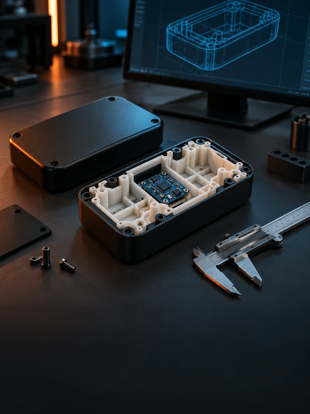 Product development with a mechanical enclosure, 3D-printed prototype and CAD design